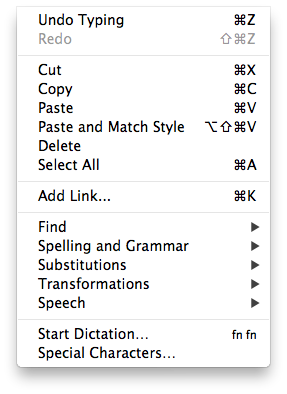 Apple menu shortcuts